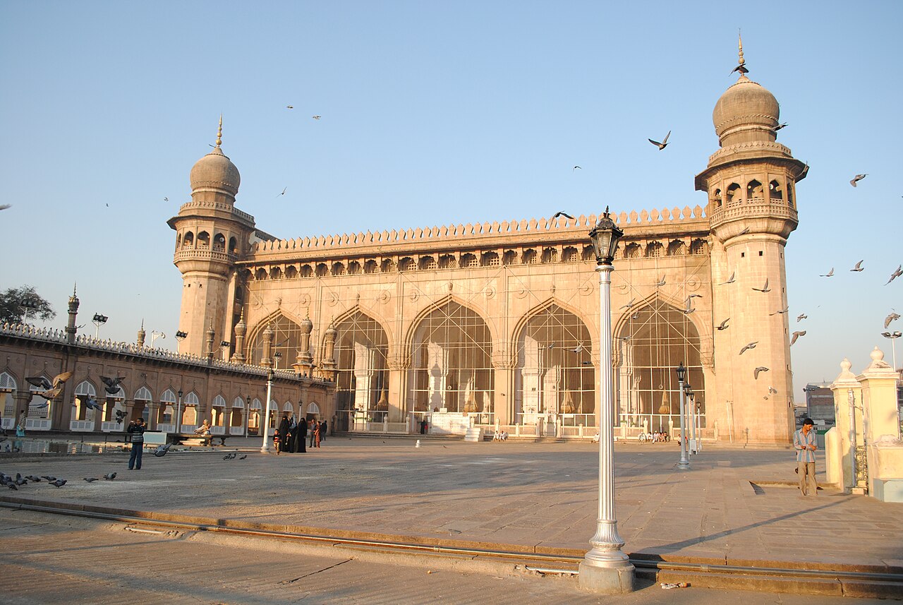 Mecca Masjid at Hyderabad — bears Persian Qutb Shahi and Asaf Jahi inscriptions